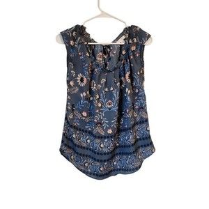 Lauren Conrad Blue Floral Blouse Tie‎ Back Top Women's Size Small